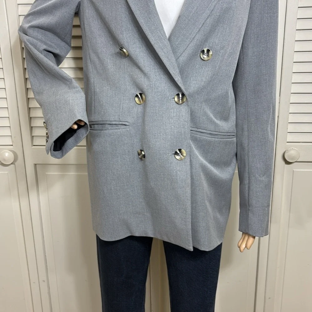 Favorite Daughter Double Breasted Relaxed Blazer Gray Small - Picture 5 of 15